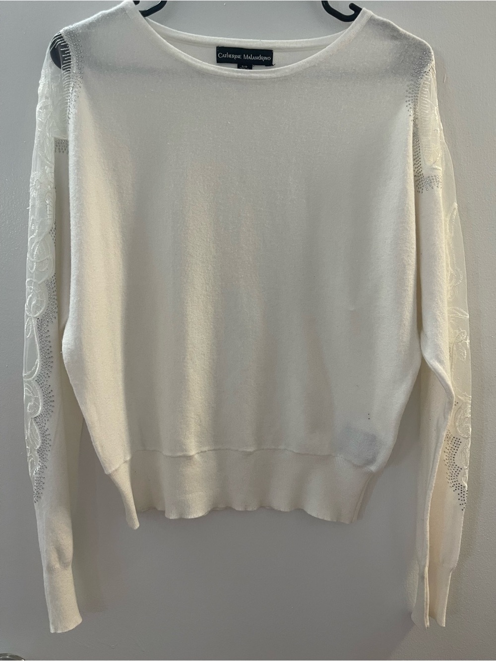 Catherine Malandrino Cream Crewneck Sweater with Lace Sleeves (w/ free thermal)